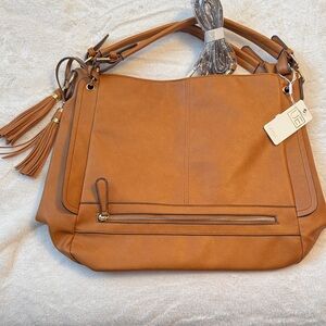 Urban Expressions Tan Shoulder Bag with Tassels; NWT; has crossbody strap.